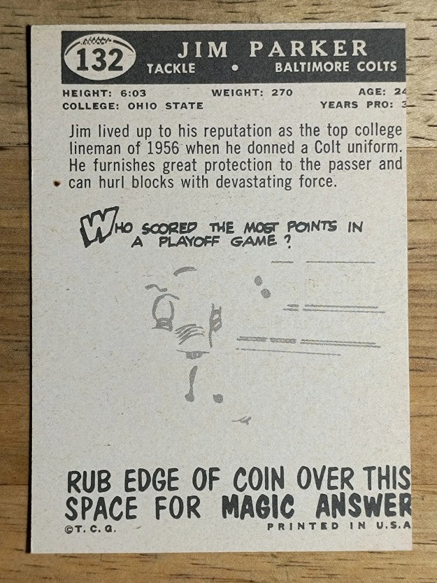 1959 Topps #132 Jim Parker RC (VGEX)