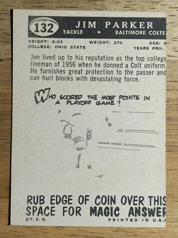 1959 Topps #132 Jim Parker RC (VGEX)