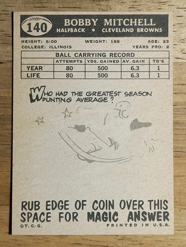 1959 Topps #140 Bobby Mitchell RC (EX)