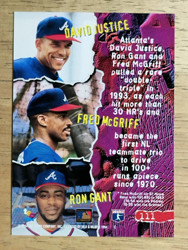 1994 Stadium Club #111 Ron Gant/David Justice/Fred McGriff
