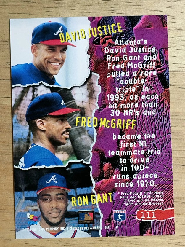 1994 Stadium Club #111 Ron Gant/David Justice/Fred McGriff