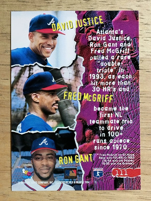 1994 Stadium Club #111 Ron Gant/David Justice/Fred McGriff