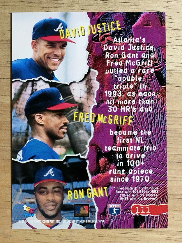1994 Stadium Club #111 Ron Gant/David Justice/Fred McGriff