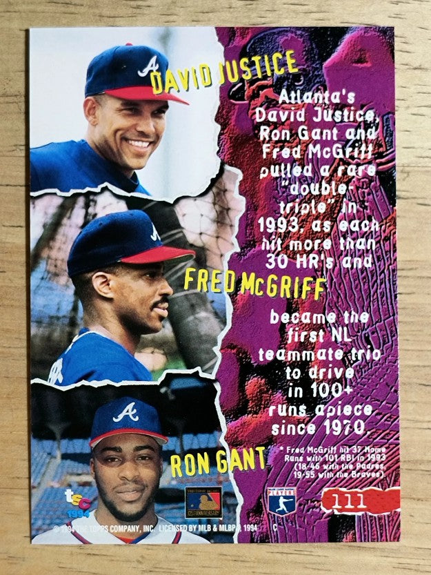 1994 Stadium Club #111 Ron Gant/David Justice/Fred McGriff