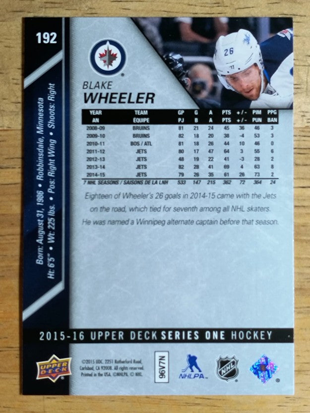 2015-16 Upper Deck #192 Blake Wheeler
