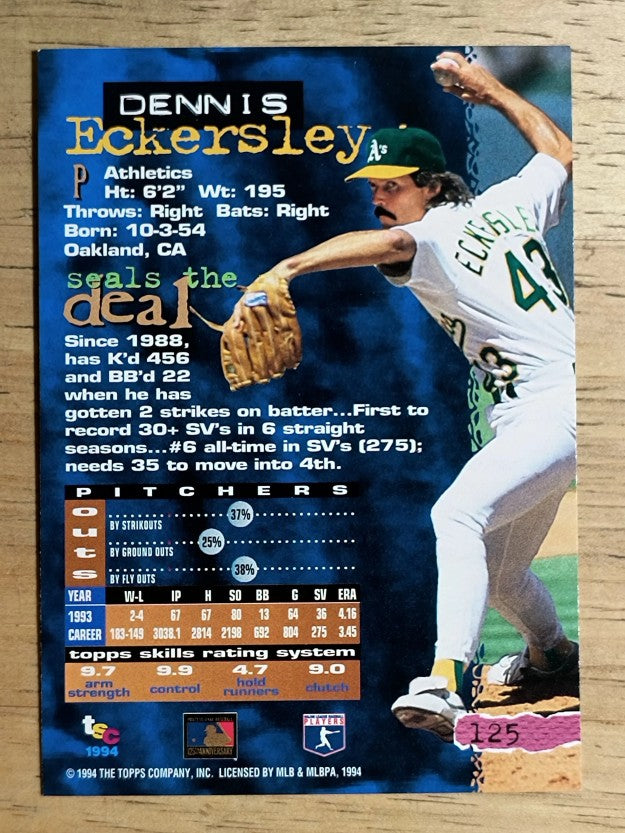 1994 Stadium Club #125 Dennis Eckersley