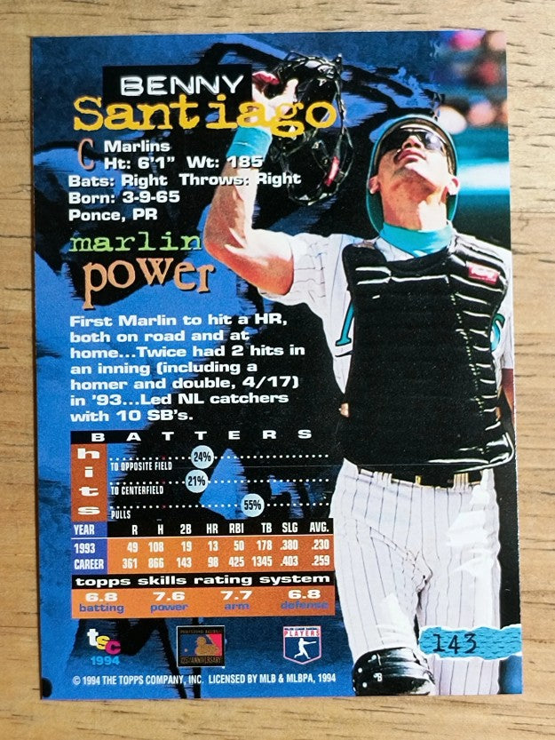 1994 Stadium Club #143 Benito Santiago