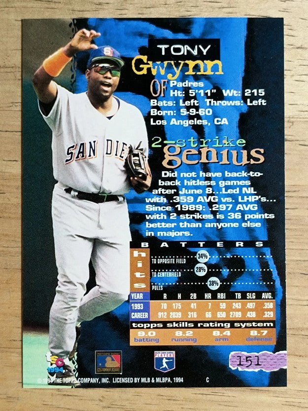 1994 Stadium Club #151 Tony Gwynn