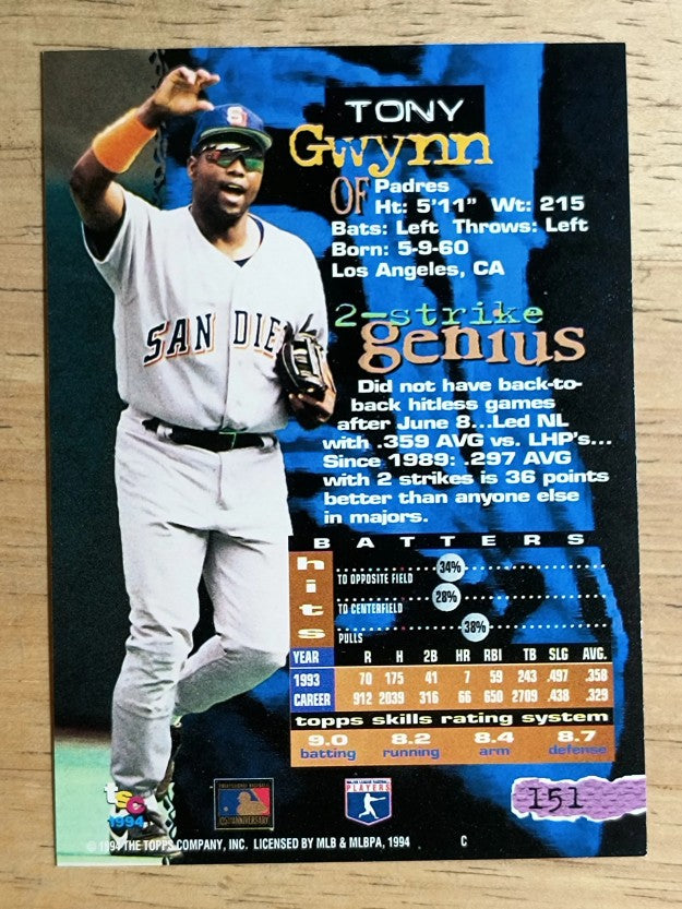 1994 Stadium Club #151 Tony Gwynn