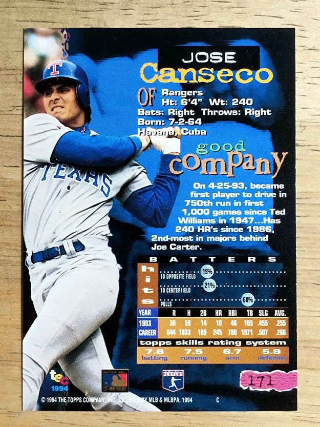 1994 Stadium Club #171 Jose Canseco
