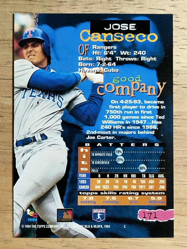 1994 Stadium Club #171 Jose Canseco