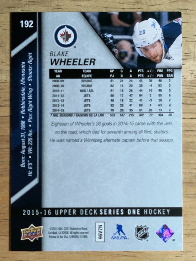 2015-16 Upper Deck #192 Blake Wheeler