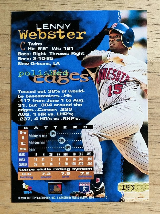 1994 Stadium Club #193 Lenny Webster