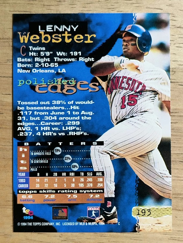 1994 Stadium Club #193 Lenny Webster