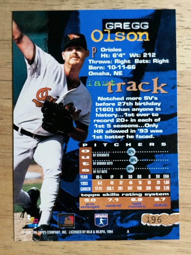 1994 Stadium Club #196 Gregg Olson