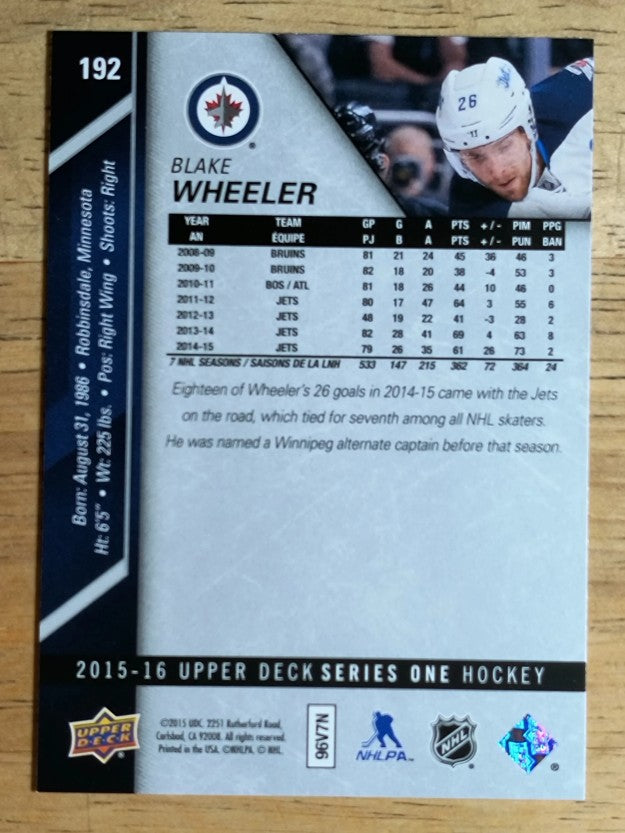 2015-16 Upper Deck #192 Blake Wheeler
