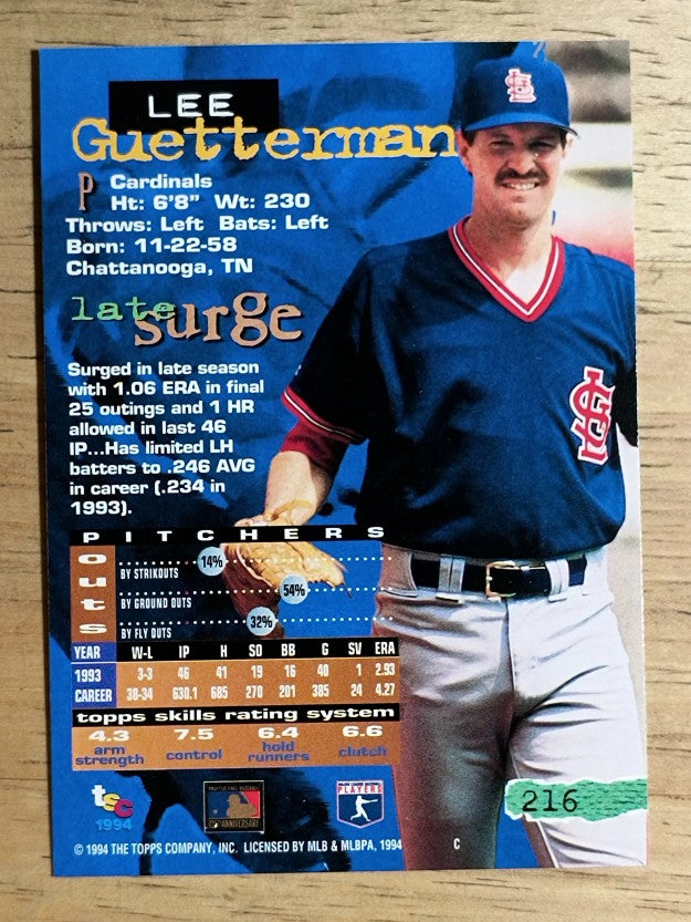 1994 Stadium Club #216 Lee Guetterman