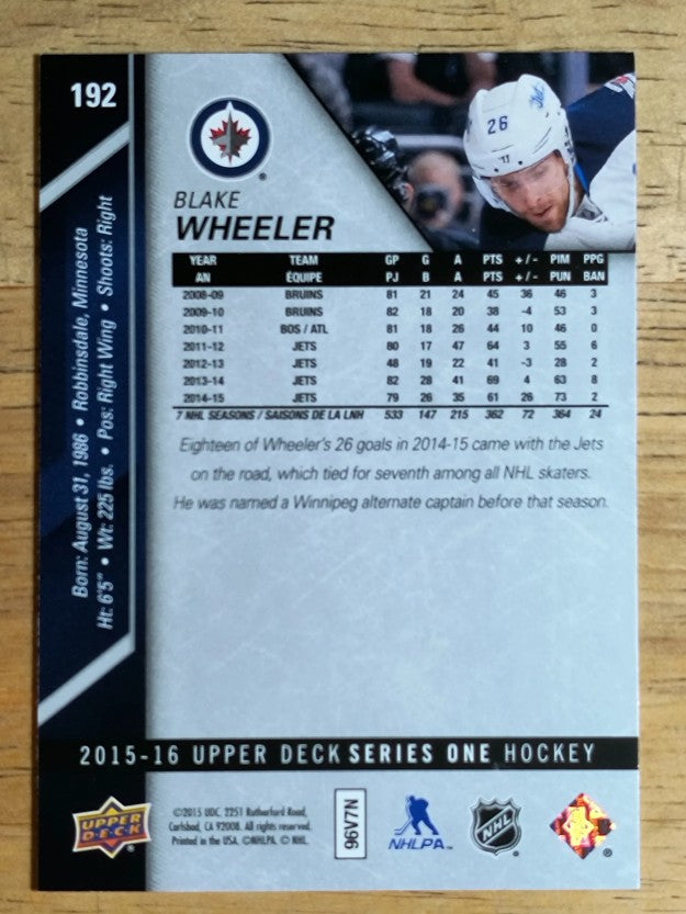 2015-16 Upper Deck #192 Blake Wheeler