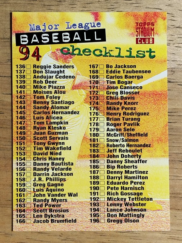 1994 Stadium Club #270 Checklist 136-270