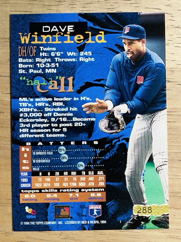 1994 Stadium Club #288 Dave Winfield