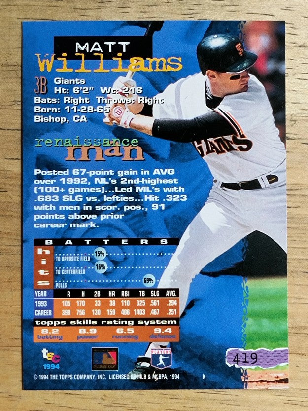 1994 Stadium Club #419 Matt Williams