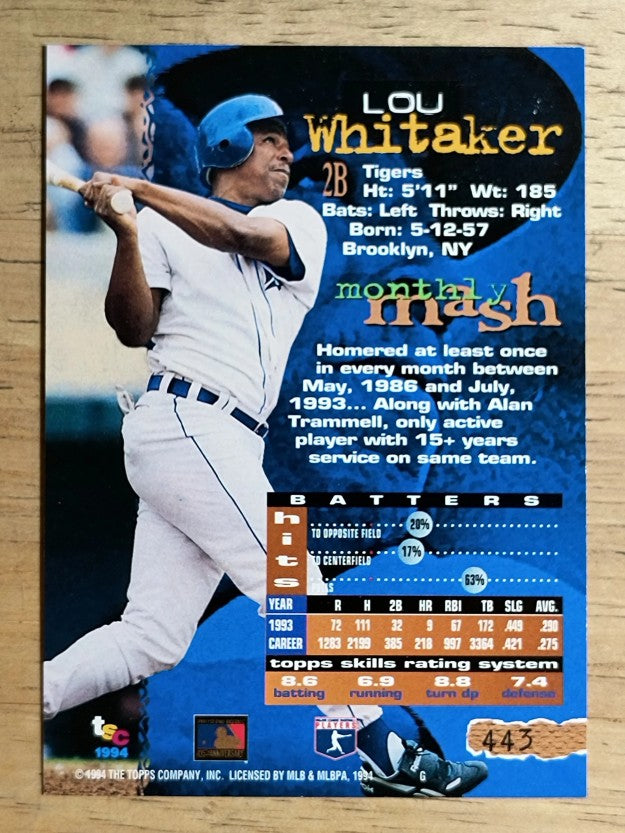 1994 Stadium Club #443 Lou Whitaker