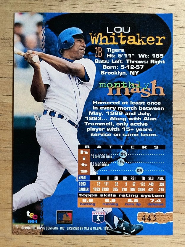 1994 Stadium Club #443 Lou Whitaker