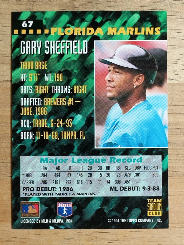 1994 Stadium Club Team #67 Gary Sheffield