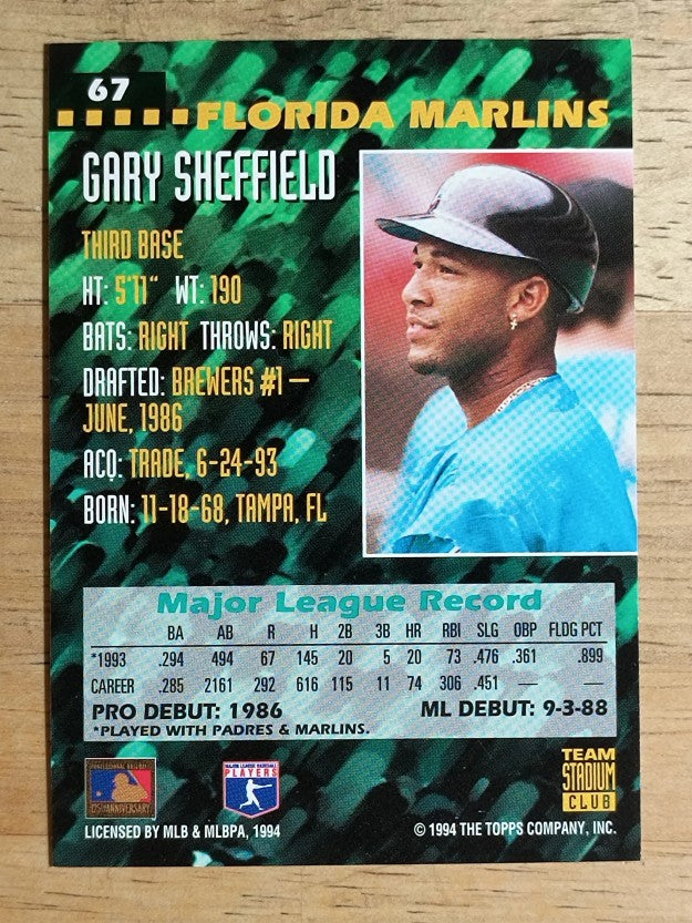 1994 Stadium Club Team #67 Gary Sheffield