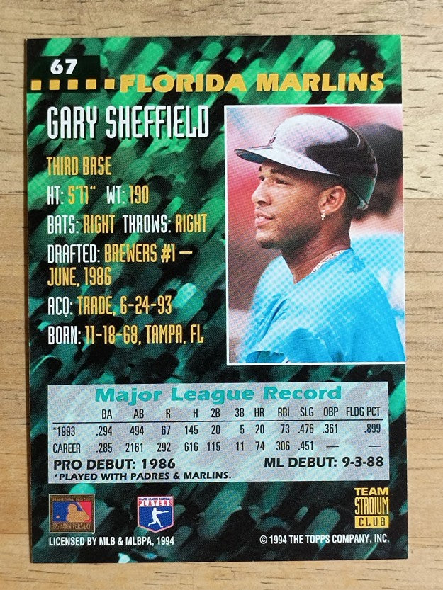 1994 Stadium Club Team #67 Gary Sheffield
