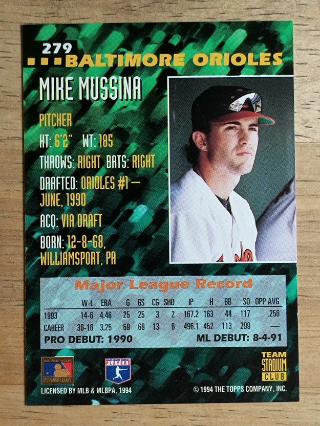 1994 Stadium Club Team #279 Mike Mussina