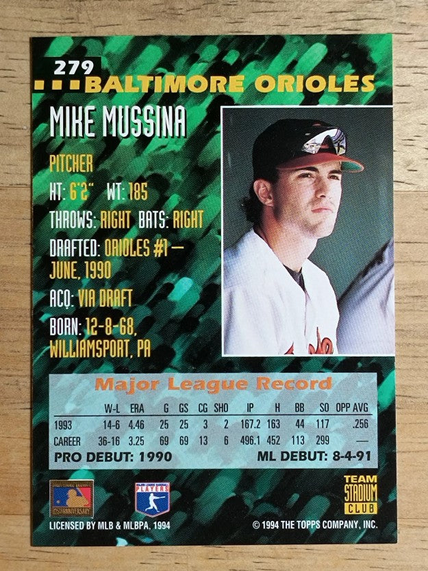 1994 Stadium Club Team #279 Mike Mussina