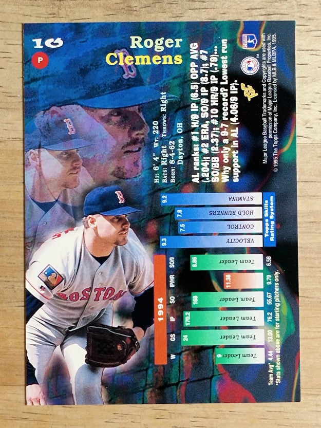 1995 Stadium Club #10 Roger Clemens