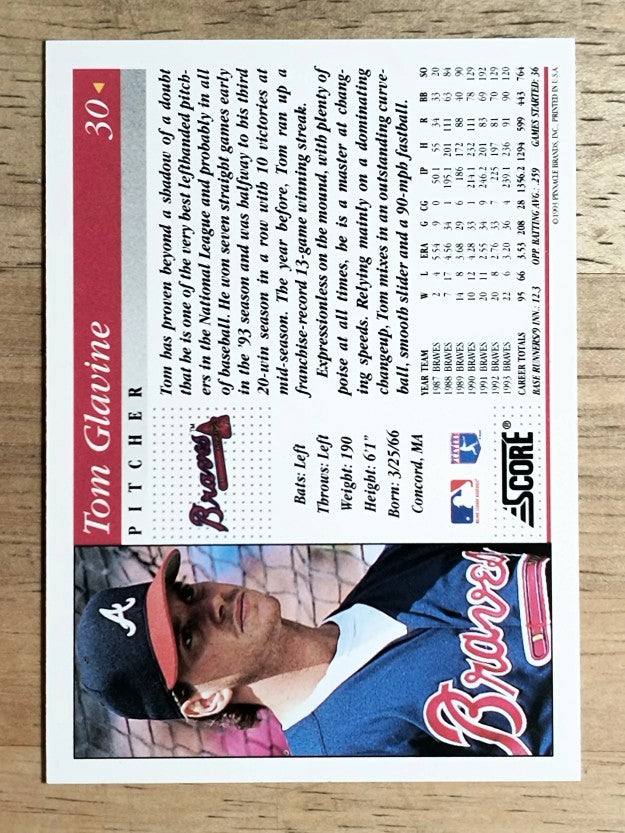 1994 Score #30 Tom Glavine