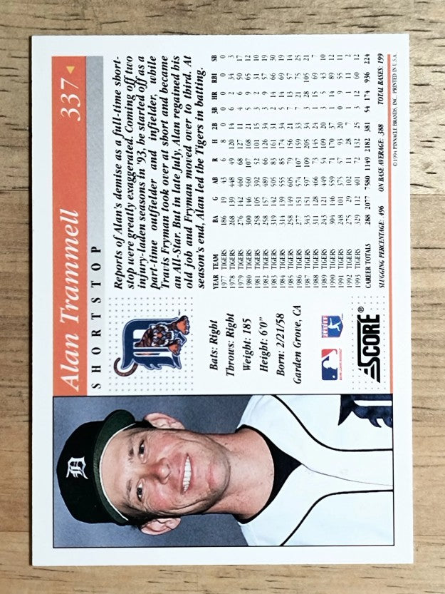 1994 Score #337 Alan Trammell