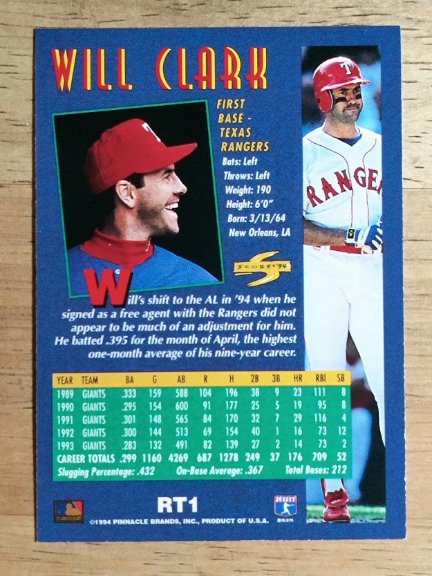 1994 Score Rookie/Traded #RT1 Will Clark