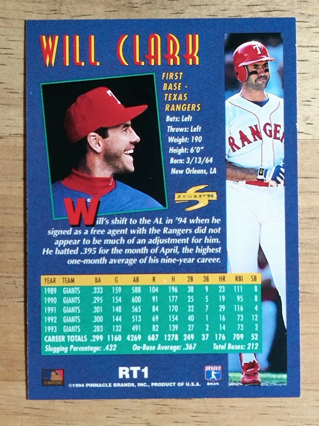 1994 Score Rookie/Traded #RT1 Will Clark