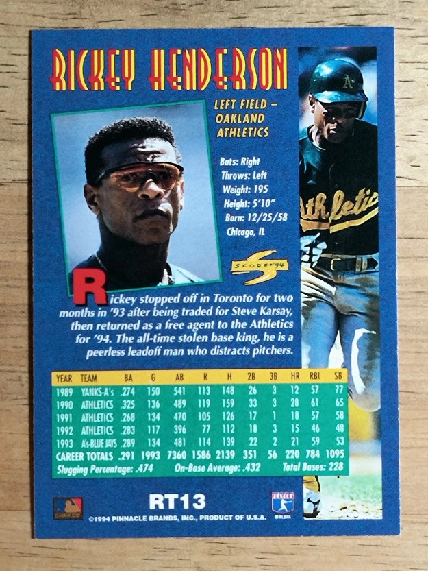 1994 Score Rookie/Traded #RT13 Rickey Henderson