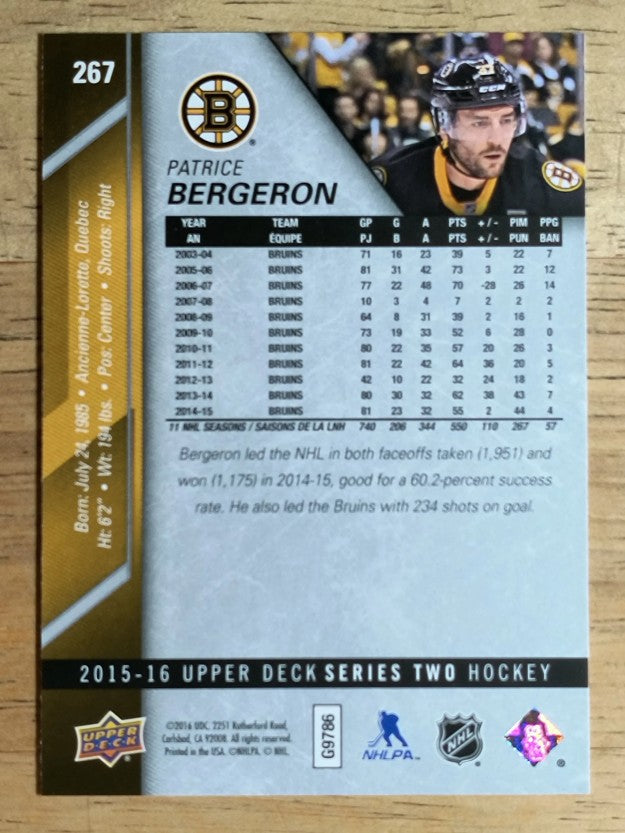 2015-16 Upper Deck #267 Patrice Bergeron