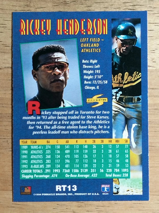 1994 Score Rookie/Traded #RT13 Rickey Henderson