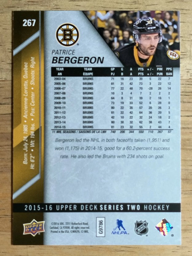 2015-16 Upper Deck #267 Patrice Bergeron