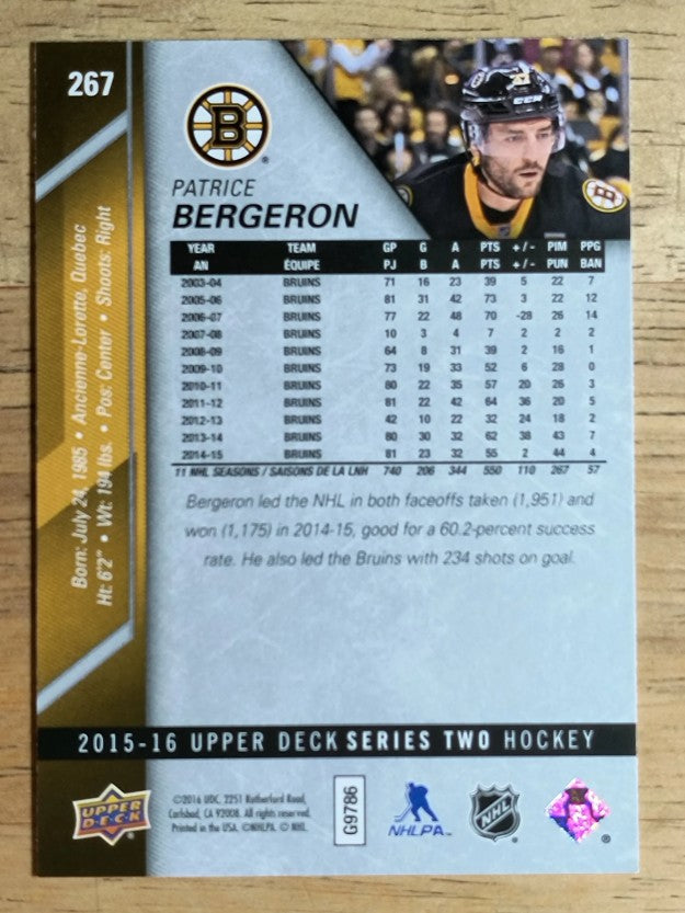2015-16 Upper Deck #267 Patrice Bergeron