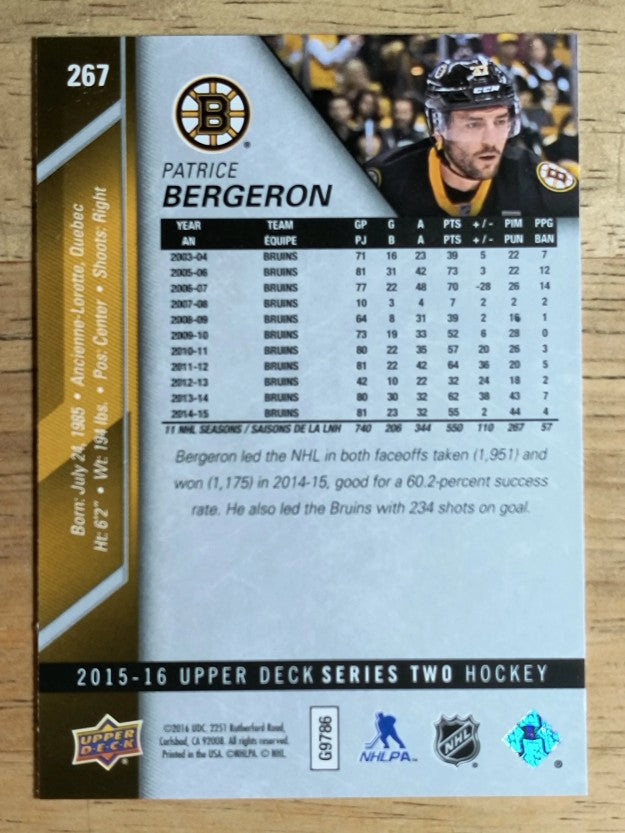 2015-16 Upper Deck #267 Patrice Bergeron
