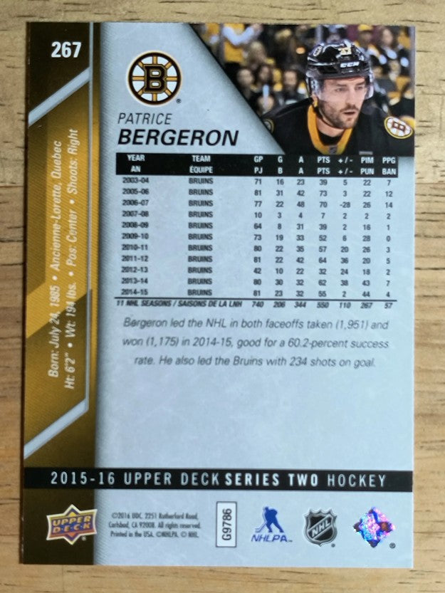 2015-16 Upper Deck #267 Patrice Bergeron