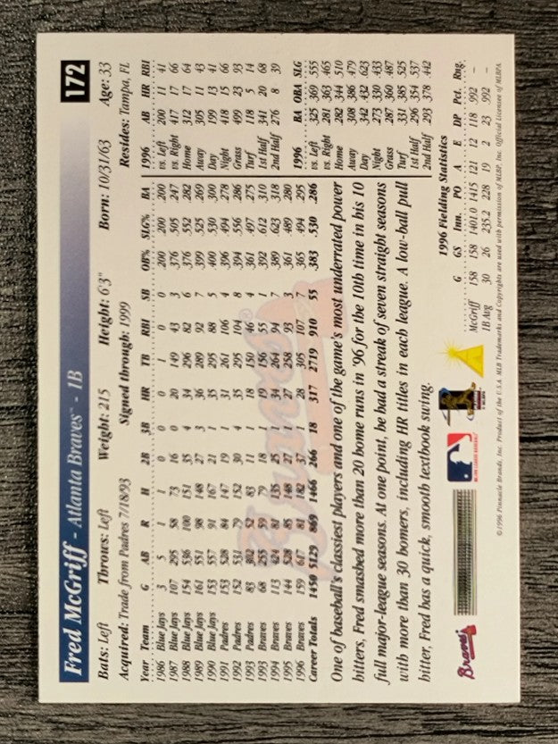 1997 Score Premium Stock #172 Fred McGriff