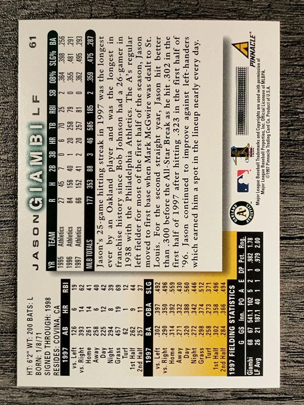 1998 Score #61 Jason Giambi