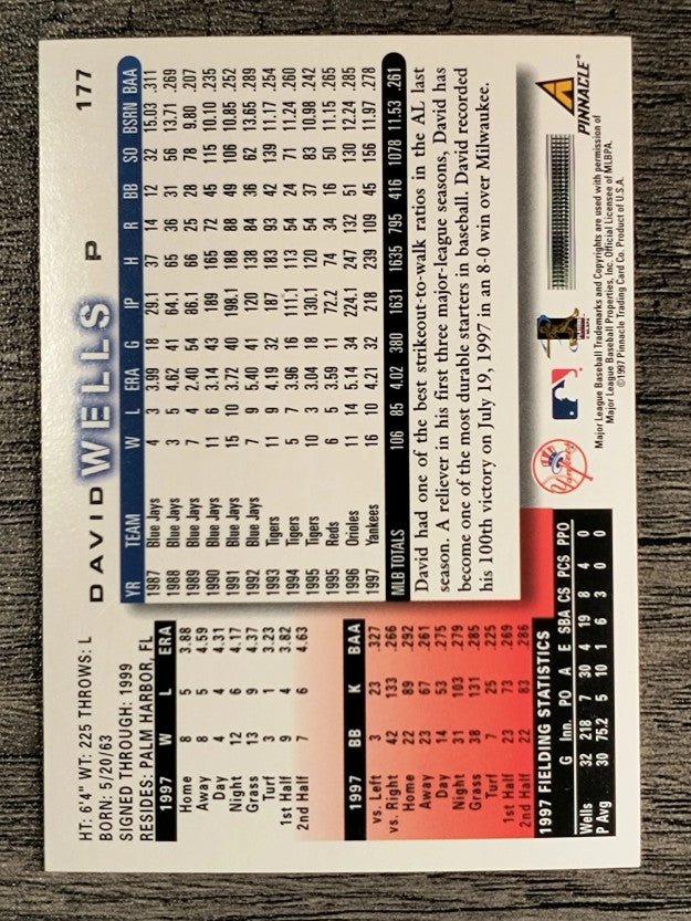 1998 Score #177 David Wells
