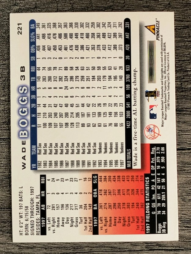 1998 Score #221 Wade Boggs