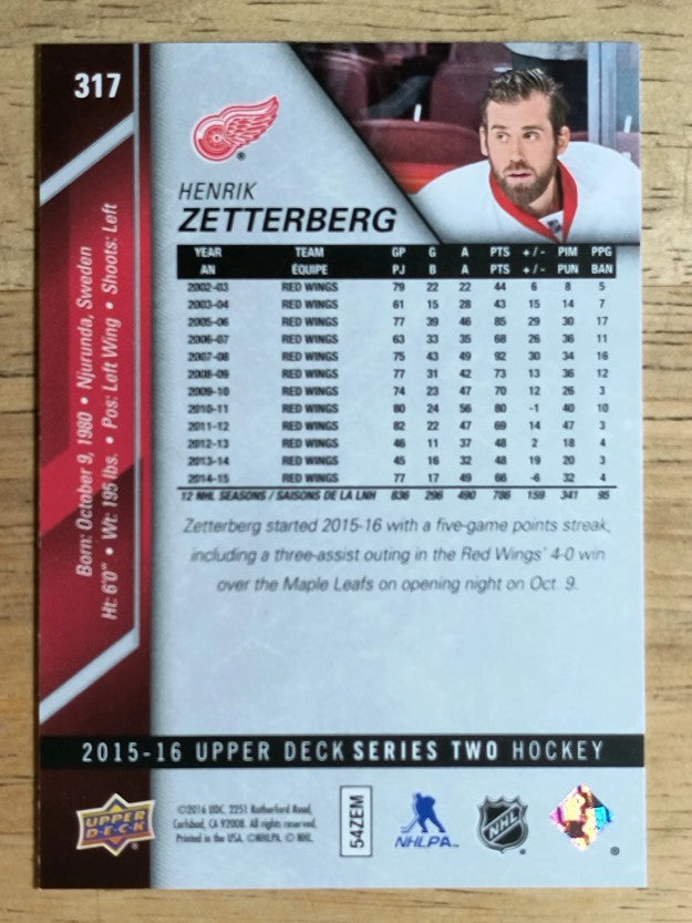 2015-16 Upper Deck #317 Henrik Zetterberg