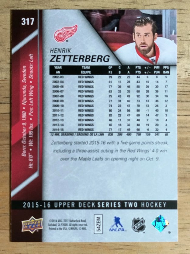 2015-16 Upper Deck #317 Henrik Zetterberg